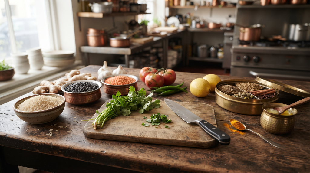 Fresh ingredients used in authentic Indian cooking